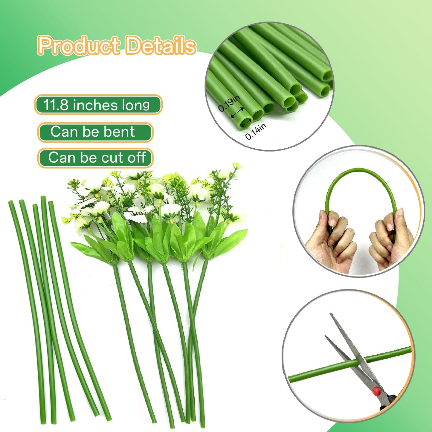 Green tubular flower stems wrap, used to thicken artificial flower stems, DIY wedding bouquet (Green 5MM（100PCS）)