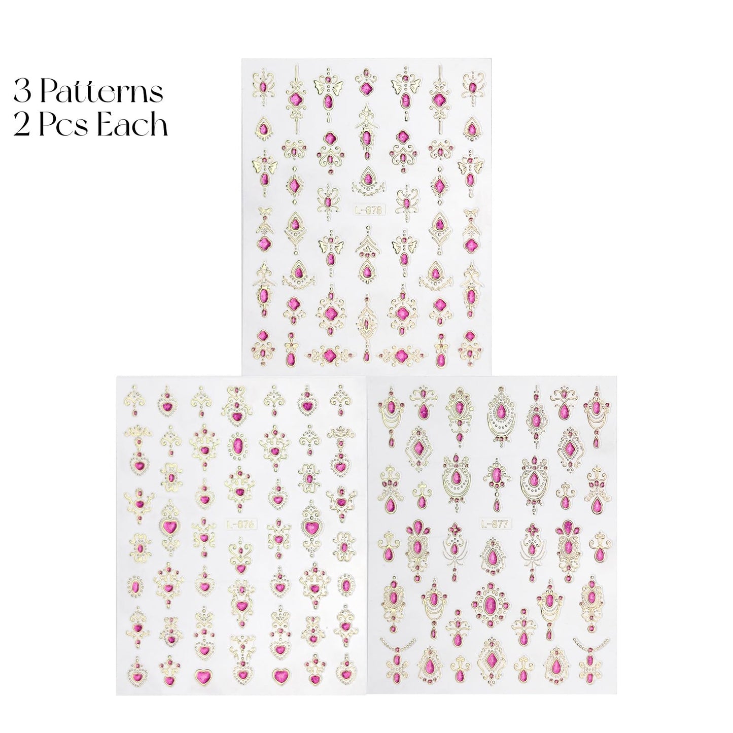 Gem Pattern Nail Art Stickers, 3D Embossed Retro Nail Decals, Self Adhesive Baroque Nails Decoration Supplies for Women Nails Design(Purple Gem-6 Sheets)