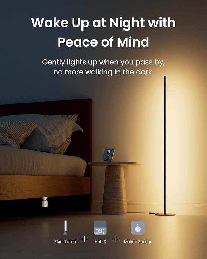 SwitchBot Floor Lamp with Matter, RGB, Warm Cool White, Corner Floor Lamp Compatible with Apple Home, Alexa, Google Home, 1200lm, Music Sync, Scene Modes, 16 Million Colors for Living Room Bedroom