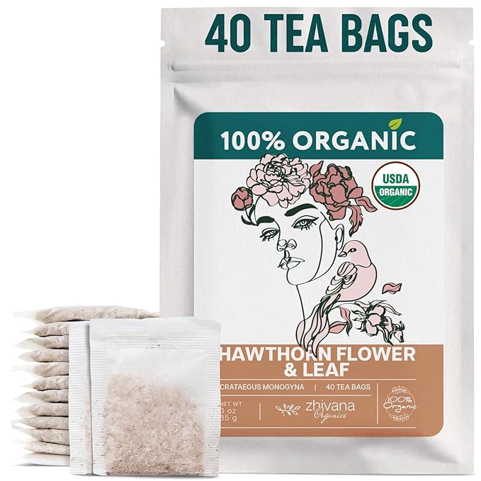 Hawthorn Tea Organic (40 Tea Bags) - Hawthorn Leaf Tea - Hawthorne TeaBags for Pressure Balance, Heart Health - Hojas de Espino Blanco