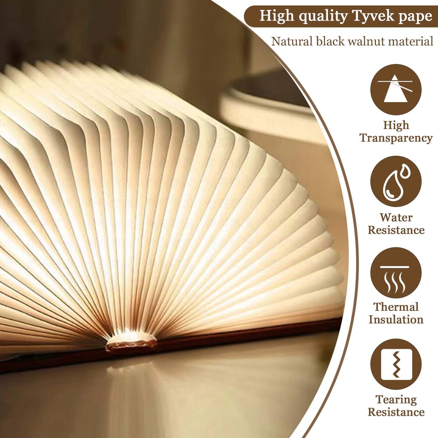 Anwick Lamp Book Large Size Folding Mood Light, Novelty LED Night Light, USB Large Capacity Rechargeable Wooden Table Lamp