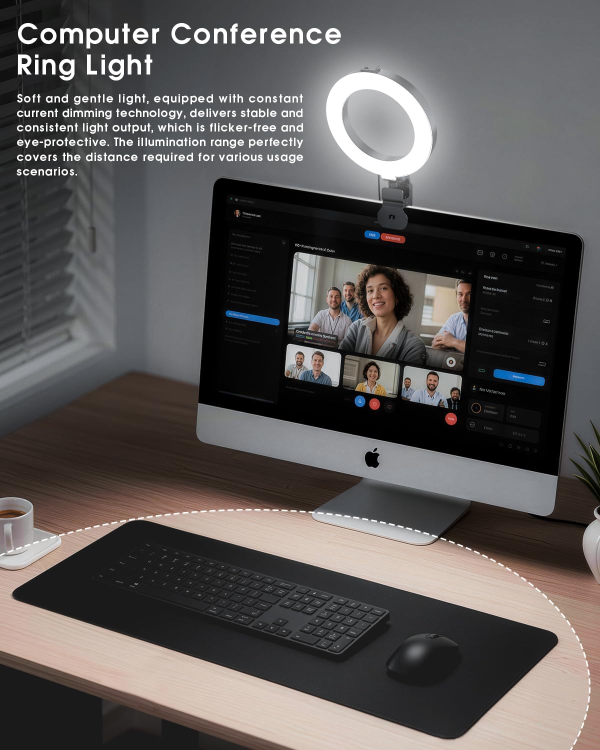 Ring Light for Computer Video Conference - Webcam Light for Monitor Clip On Remote Working Distance Learning Zoom Call Self Broadcasting and Live Streaming Influencer Light Laptop Video Conferencing