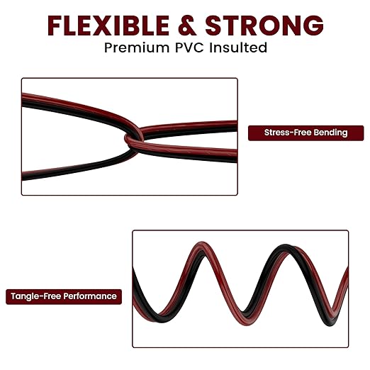 Mygatti 16/2 Gauge Speaker Wire 30FT, 16 AWG 2 Conductors OFC Pure Copper Electrical Red Black Cable for Car Speakers Stereo, Home Theater, Automotive Wire, Aluminum Foil Shield, Flexible Clear PVC