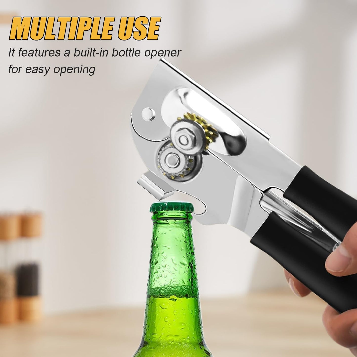 Commercial Can Opener, ICEKATl Can Opener Manual Heavy Duty Easy for Big Cans with Magnet, Folding Hand Crank With Comfortable Long Handles