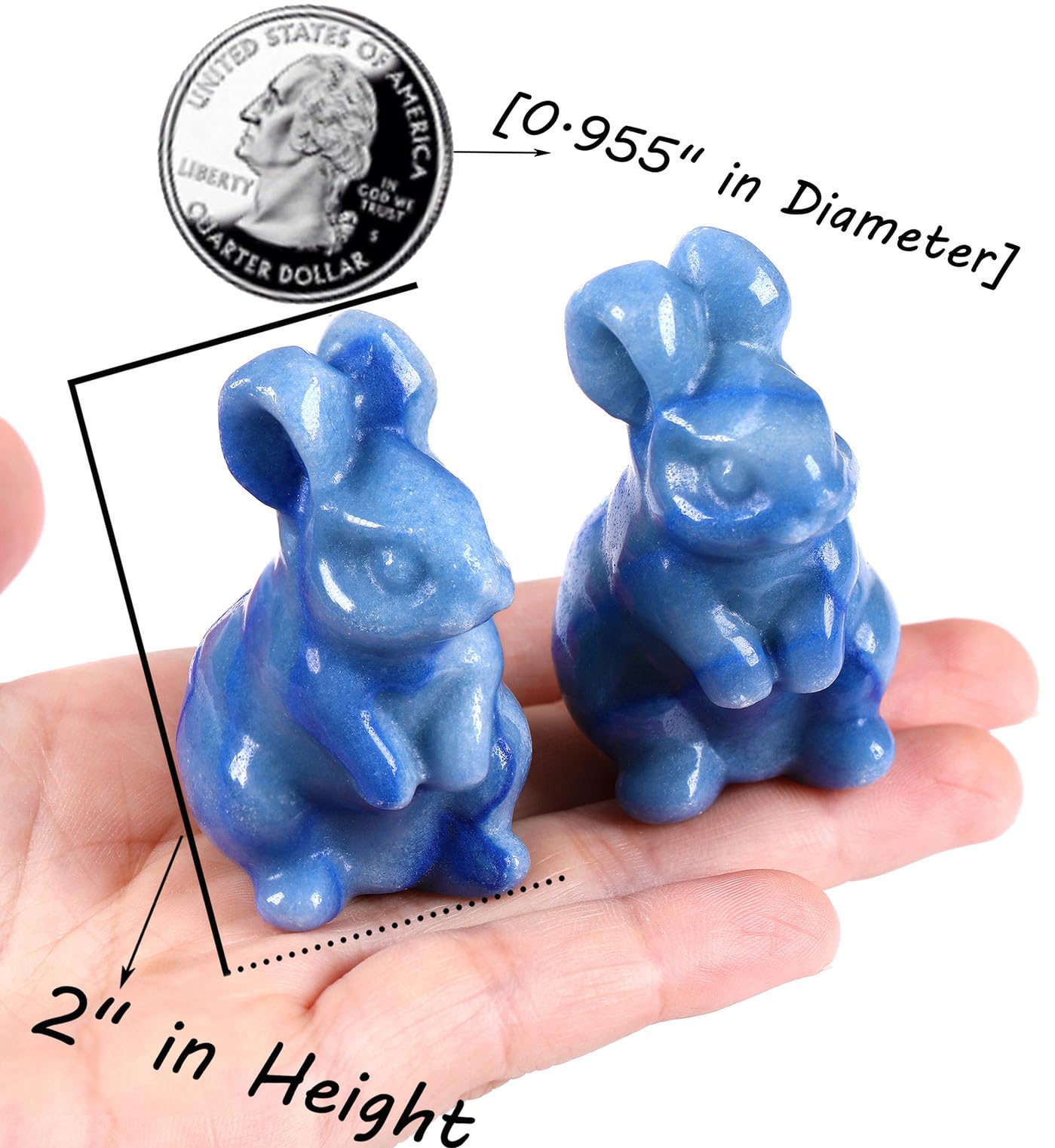 QINJIEJIE 2" Blue Aventurine Bunny Decor Easter Decorations Healing Crystals Rabbit Figurine Carved Stones Statue Natural Gemstones Polished Crystal Gift for Spring Easter Decor Party Favors