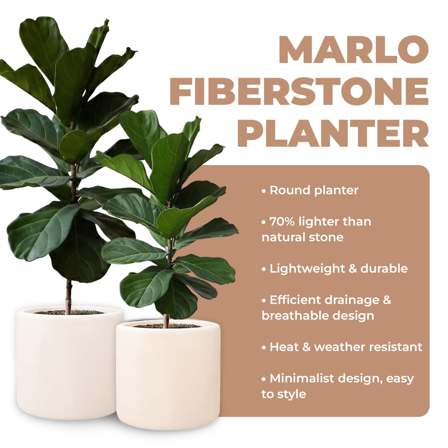 DEPLA LANE Lumero Fiberstone Cylinder Planter (14.0" Pot Opening x 15.7" D x 15.7" H) Smooth Finishes, Lightweight, Durable, UV Resistant, Minimalist Decor, Indoor Outdoor Plant Pot (XL, Cream White)