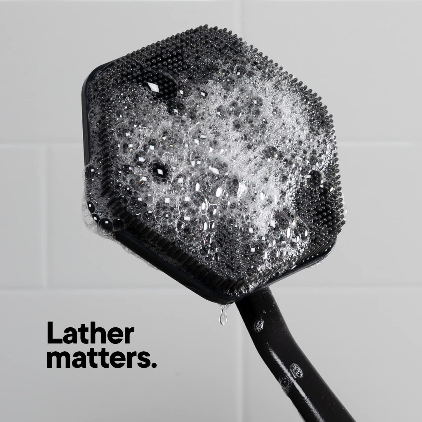 TOOLETRIES Silicone Back Scrubber for Shower – Exfoliating Back Brush for Men with Long Handle, Non Slip Grip – Body Washer to Clean Hard to Reach Areas, Durable Bath Accessory - Charcoal