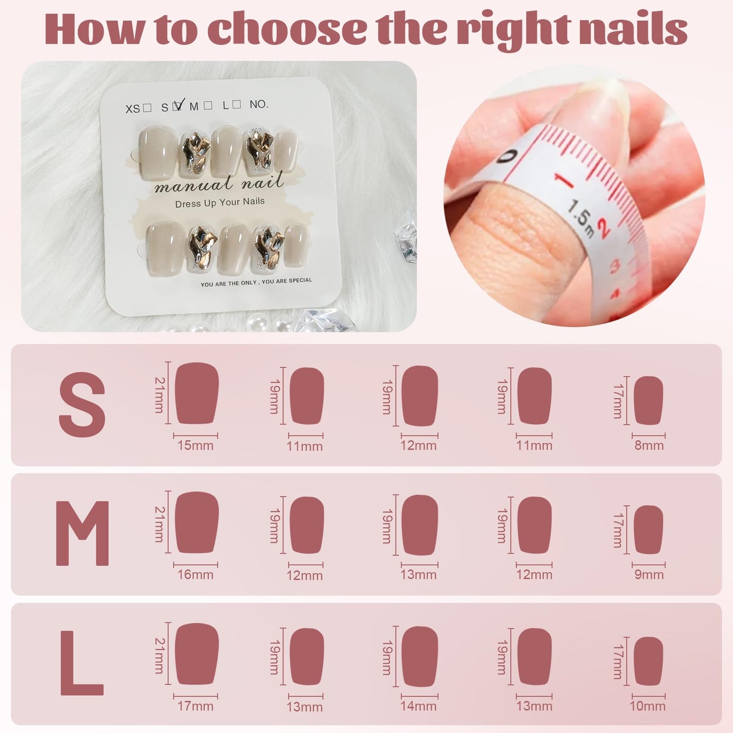 AEZUNI Press On Nails -Bling Light Grey Gradient Medium Square False Nails for Women Gilrs | Reusable Stick On Fake Nails with Glue | Medium Size