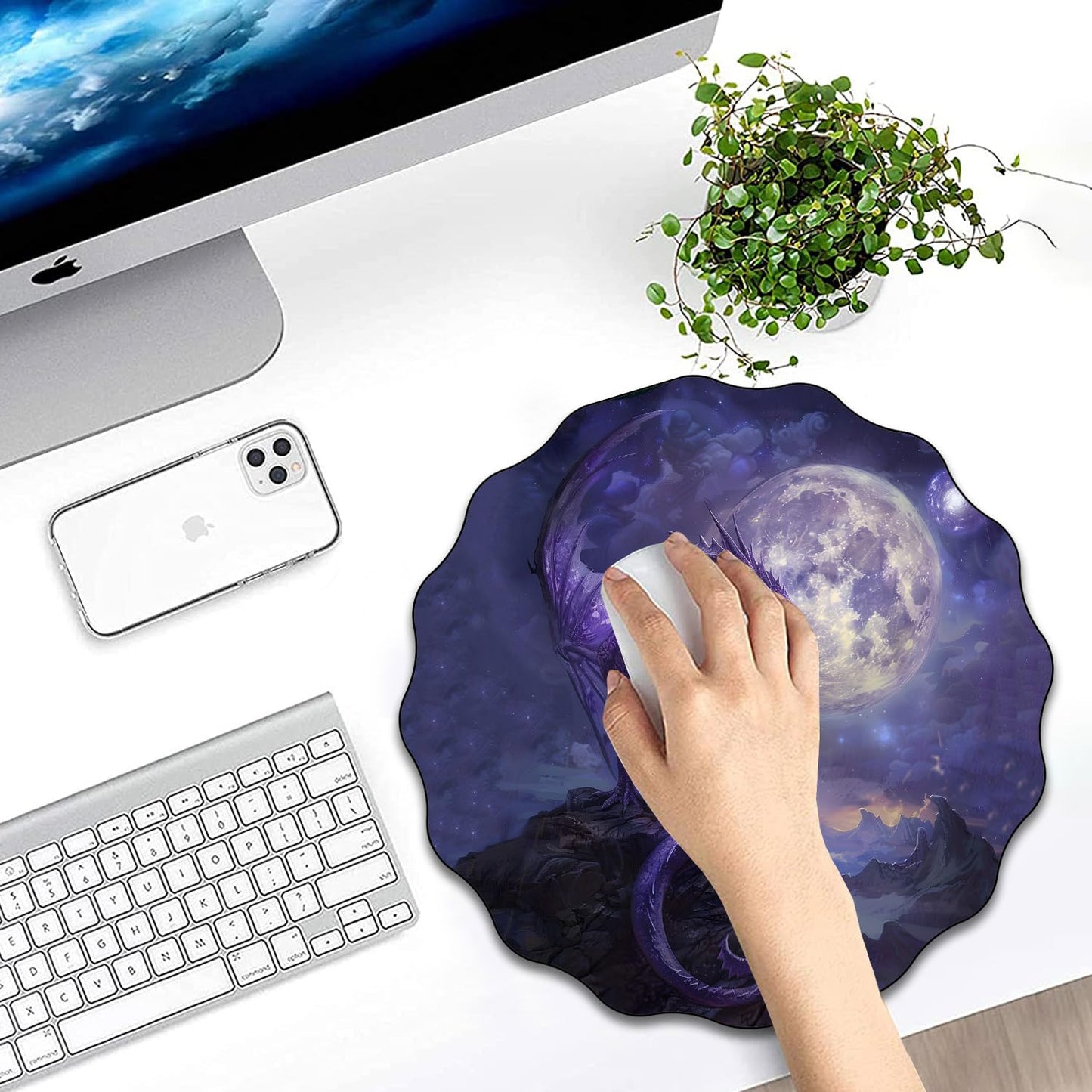 RVHOEZZM Pen Holder and Lace Mouse Mat Set, 2 Compartment Leather Pen Storage Boxes, Makeup Brush Storage Box, Suitable for Office and Home Desk Accessory Storage - Starry Purple Dragon