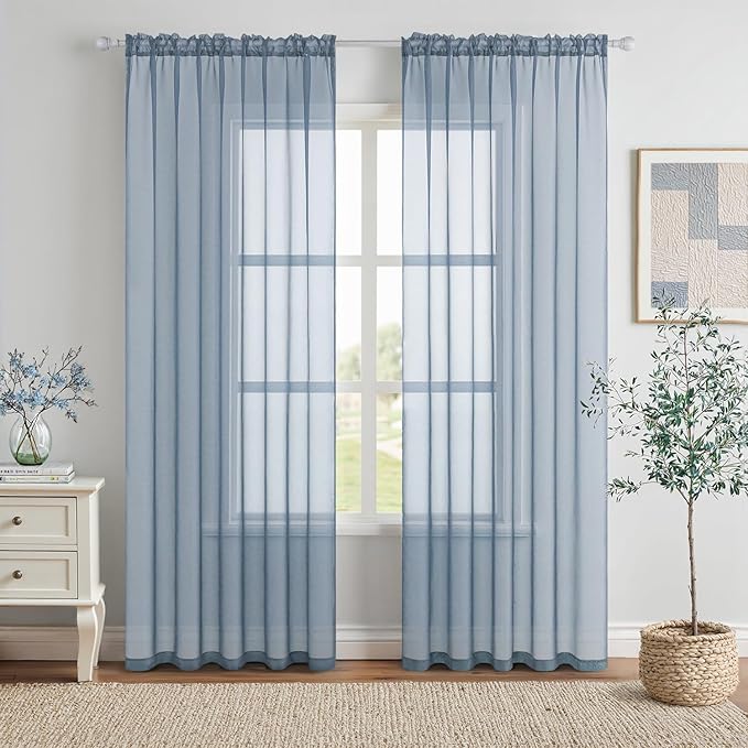 MIULEE 2 Panels Solid Color Sheer Window Curtains Elegant Window Voile Panels/Drapes/Treatment for Bedroom Living Room (54X63 Inches Dusty Blue)