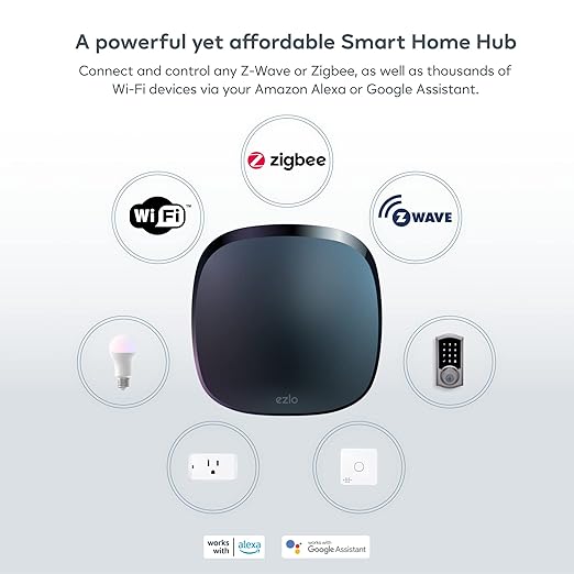 Ezlo Plus Smart Home Hub with Zigbee & Z-Wave. Works with Wi-Fi Devices Associated with Amazon Alexa Devices & Google Assistant to Control Smart Locks, Lights, Switches and CCTV Cameras
