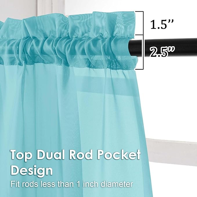 OVZME Sheer Curtains 63 inch Length 2 Panels Set for Bedroom Living Room, Soft Airy Elegant Light Filtering Sheer Curtains, Dual Rod Pocket Window Drapes, Each 42W x 63L Inches, Aqua