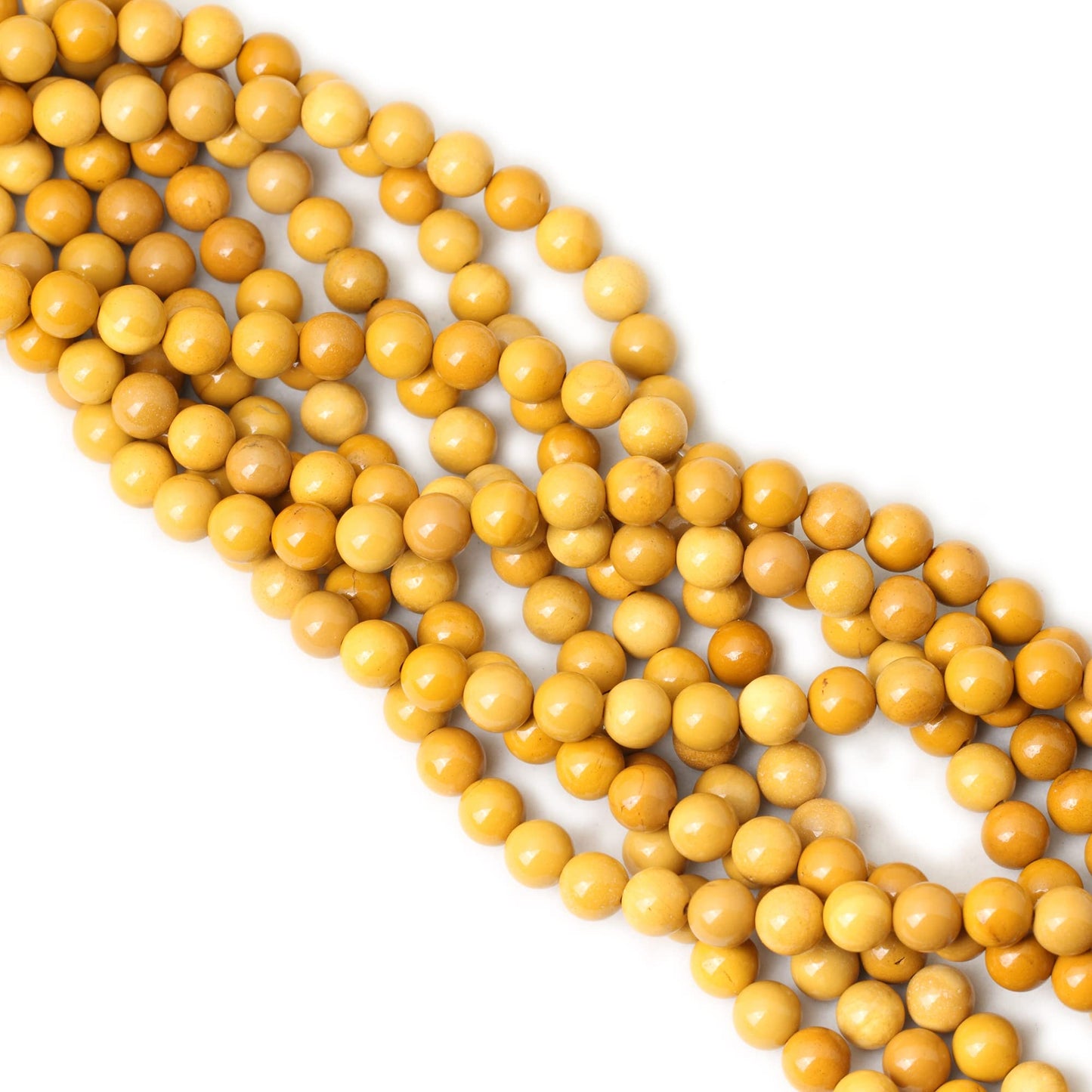 CHEAVIAN 45PCS 8mm Natural Yellow Moonkaite Jasper Gemstone Smooth Surface Round Loose Beads for Jewelry Making 1 String 15 Inches