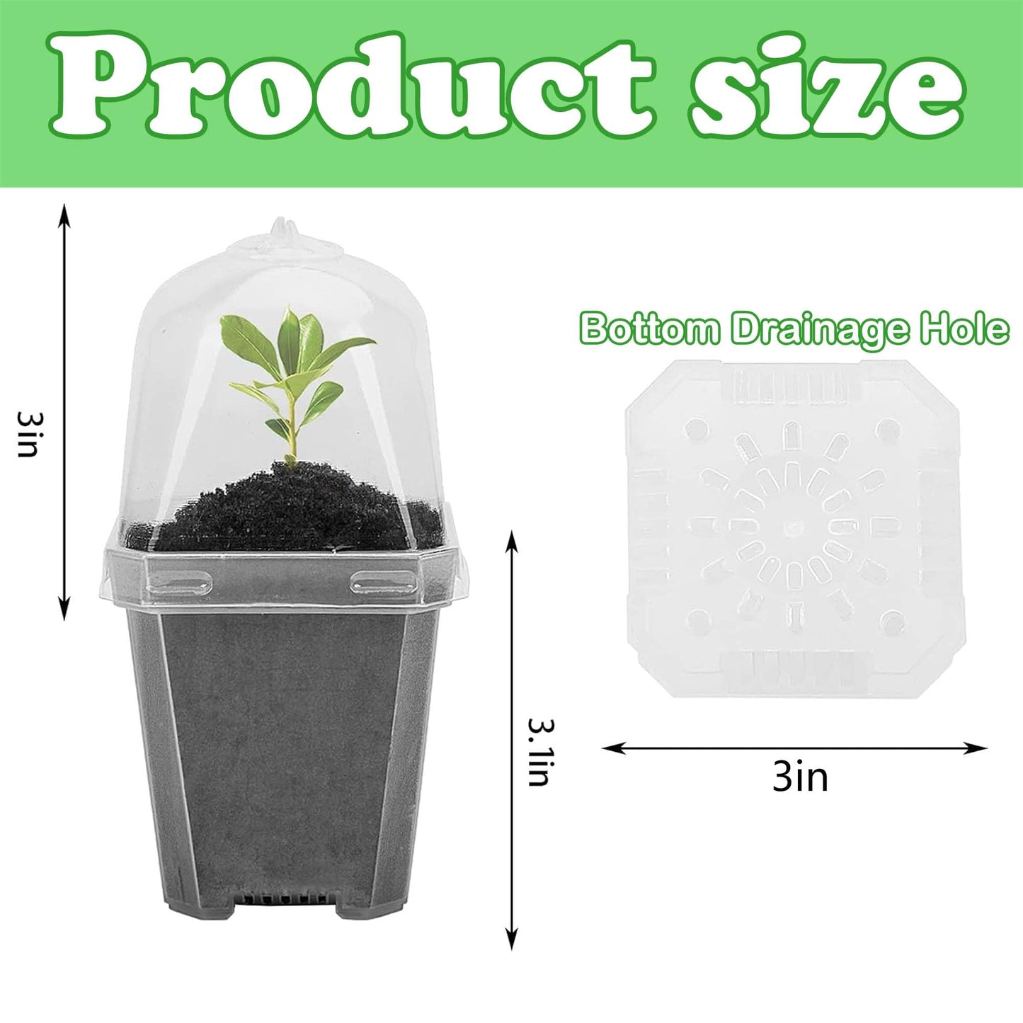 EBaokuup 30PCS Clear Plant Nursery Pots with Humidity Dome - 3" Durable Plastic Gardening Pot, Small Plant Container for Seedlings/Vegetables/Succulents/Cuttings