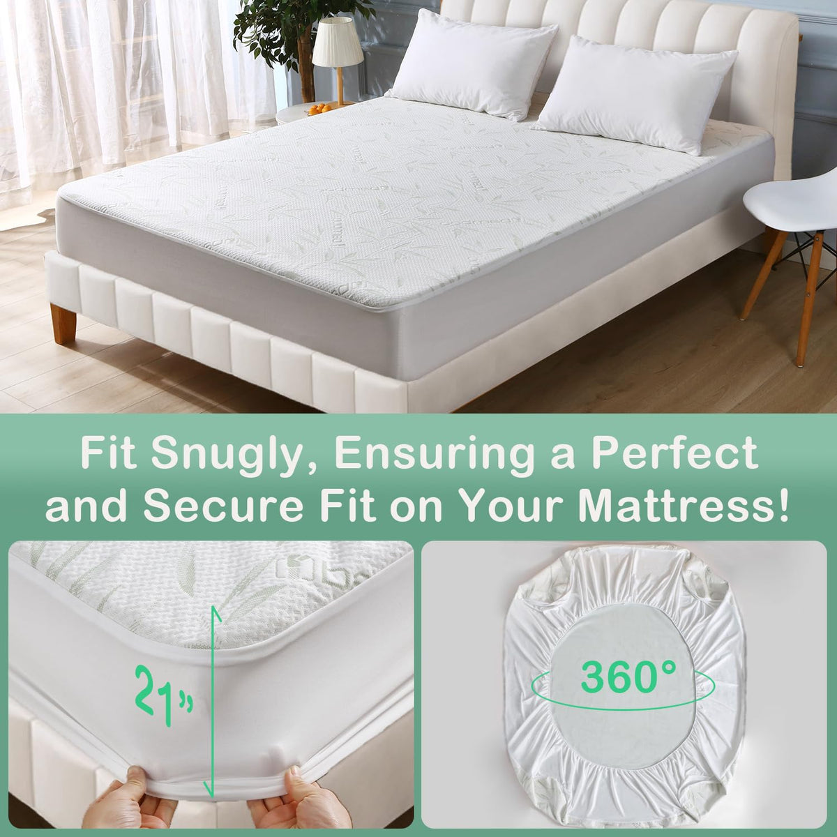 Full Size Mattress Protector Waterproof Mattress Pad Washable Bamboo Rayon Mattress Cover Breathable Noiseless Bed Protector 5"