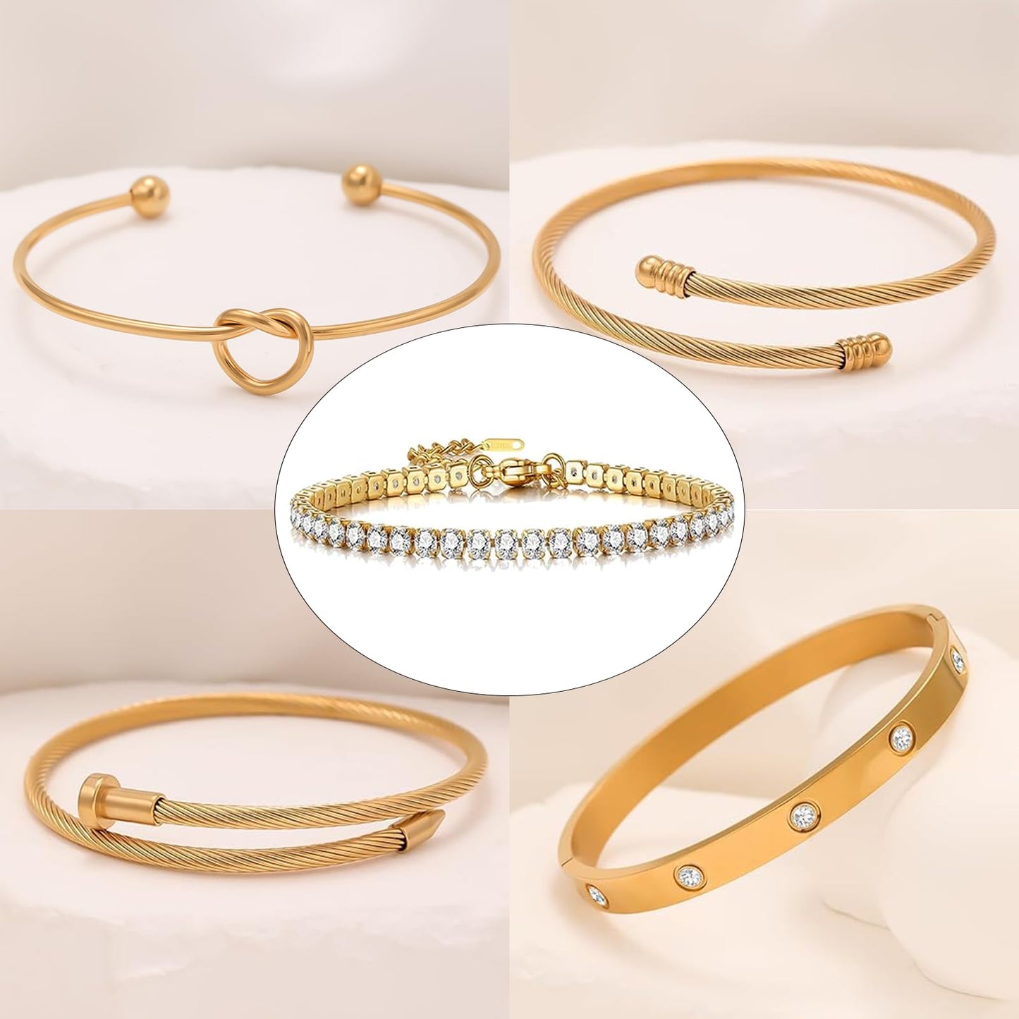 FAFUGA 18 K Gold Plated Love Bangle Bracelet Stack Cuff Jewelry for Women Jewelry Set for Women Gift with Box (B00050)
