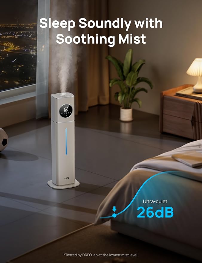 Dreo 11L Smart Humidifier Large Room 700 ft², 100H Cool Mist Air Humidifiers for Bedroom, Top-Fill Self-Cleaning Tank, 26dB, Auto Mode, Aroma Box, RGB Light, Remote & APP Control, Baby, Plant, Silver