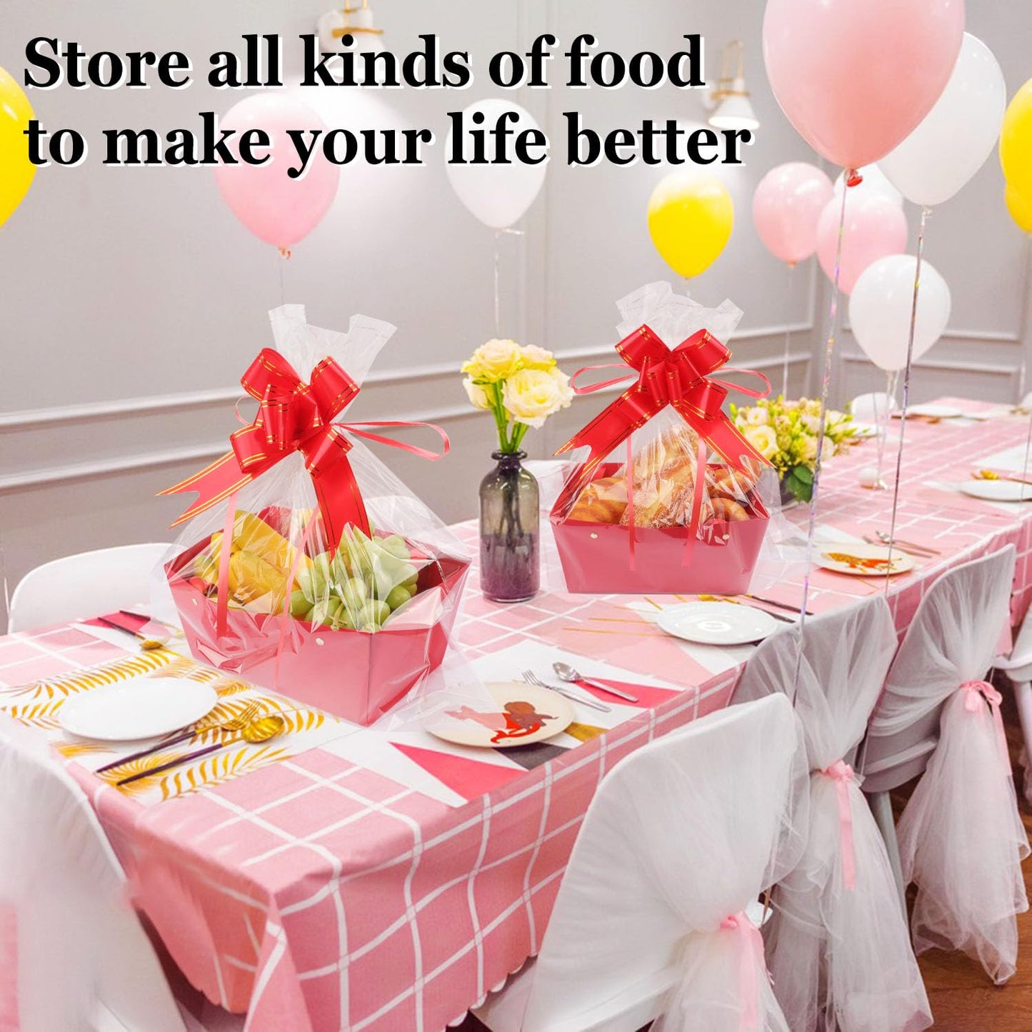 Yiksonyo 15-Pack Red Gift Baskets Empty, Kraft Gift Basket Kit with Bags & Bows, Large 10 x 6.5 x 4.3 inches Red Kraft Gift Basket for Christmas, Birthday, Wedding, DIY and More