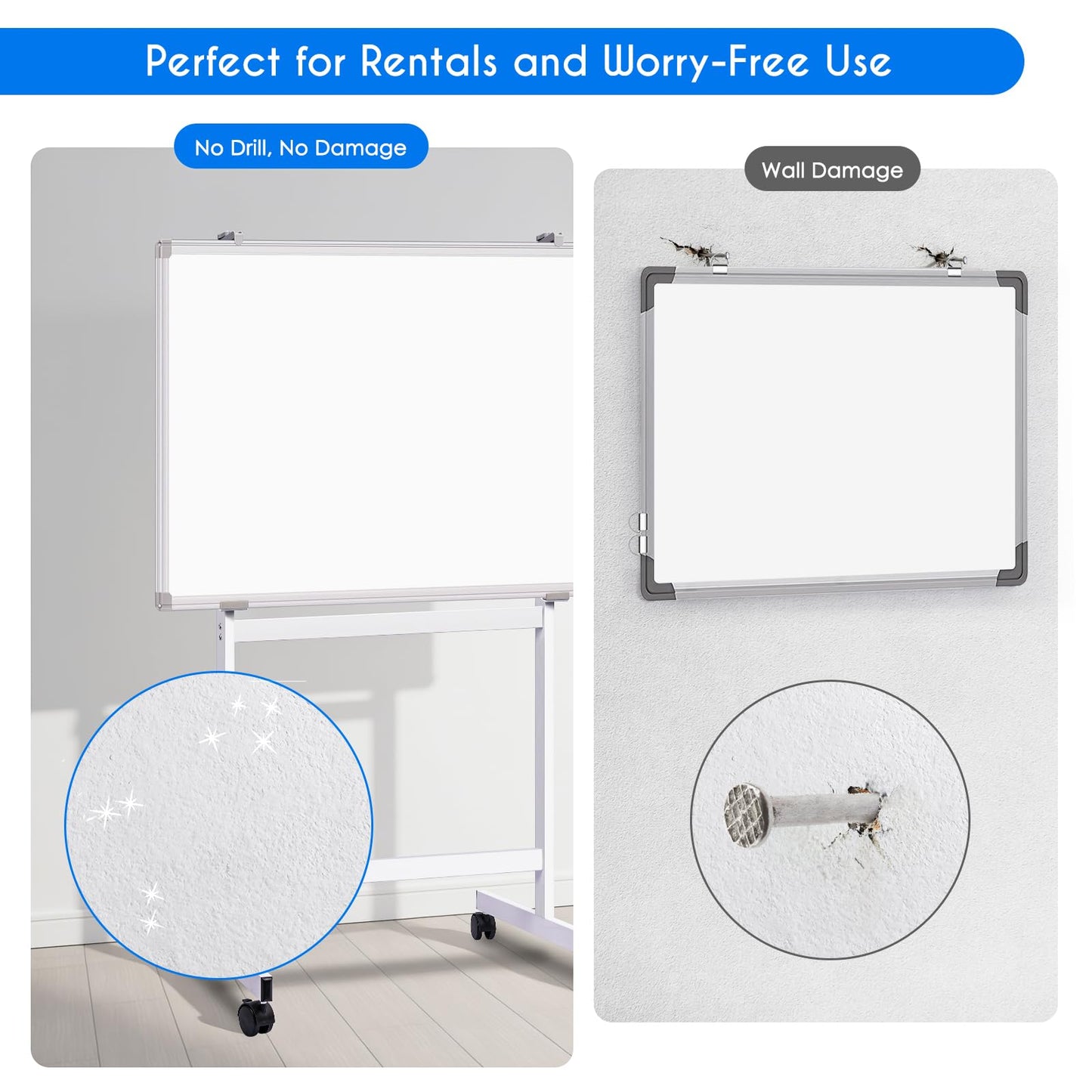 Maxtek Mobile Whiteboard Stand with Wheels, Height Adjustable No Drill Needed Dry Erase Board Easel Stand for Classroom, Office, Home & School, Whiteboard Stand Only
