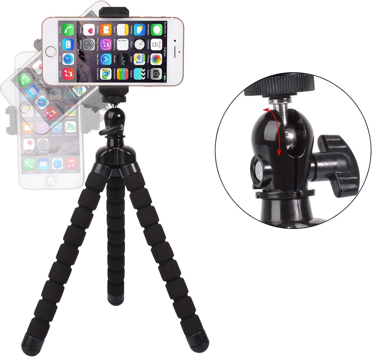 Phone Mini Tripod, Ruittos Premium Flexible Mobile Phone Tripod Stand Compatible with iPhone Samsung Go Pro, Small Digital Camera, Black
