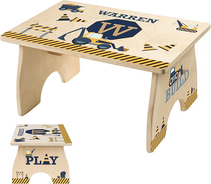 Step Stool for Toddlers- Personalized Wood Kids Step Stool with Name for Kitchen Sink, Bathroom, Potty Training, Toilet, Kitchen Sink- Sturdy and Safe- Made in USA by BloomOwl (Construction- Navy)