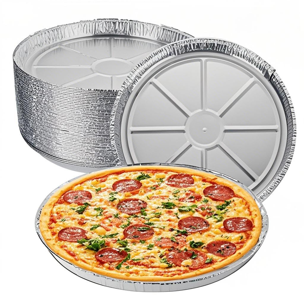 GDOODM 25 Pack 12 Inch Disposable Pizza Pans, Aluminum Pizza Pans, Round Pizza Pan Foil Focaccia Pan, Chocolate Cookies Cake Tin, Serving Platter Tray, Freezer & Oven Safe