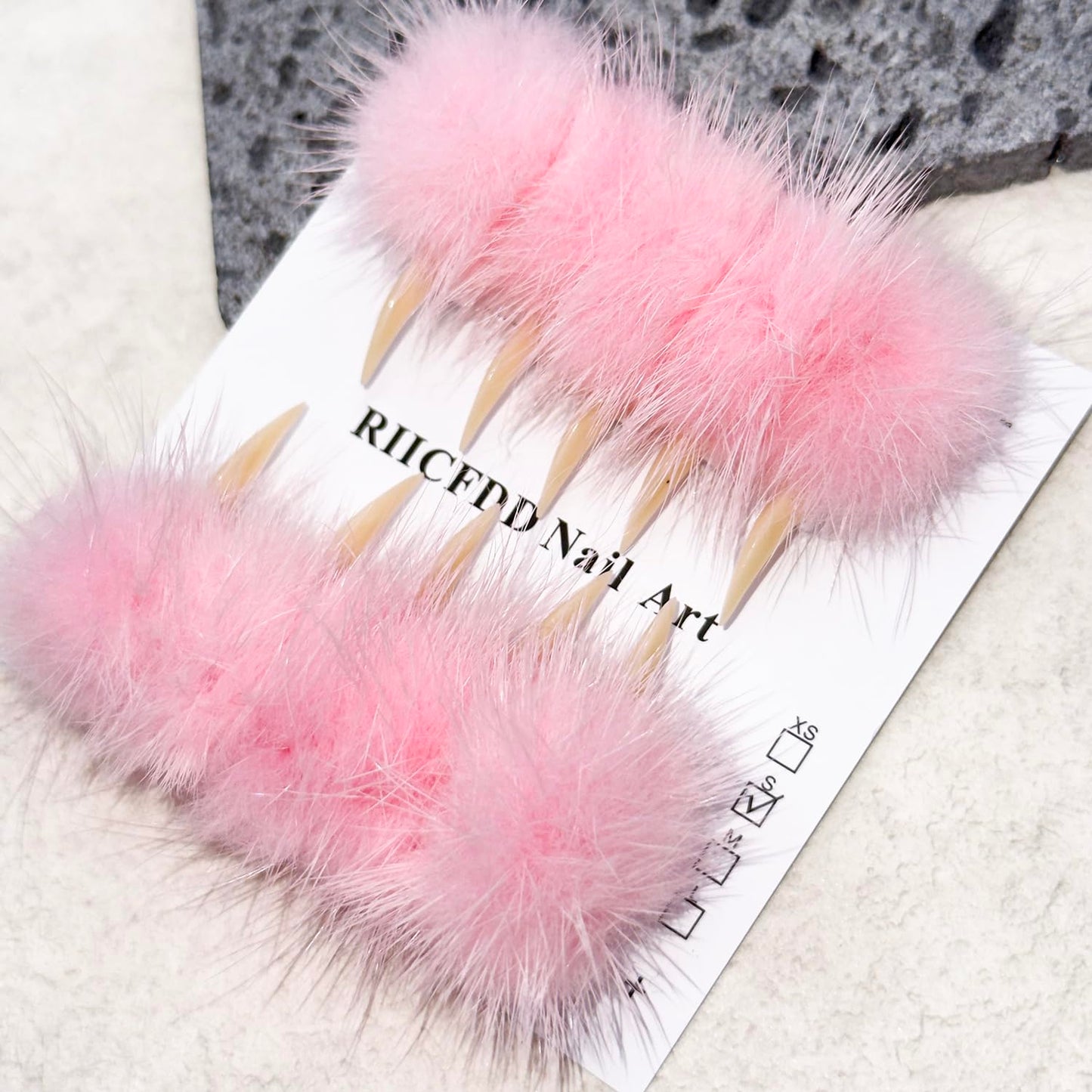 10 Pcs Luxury Press on Nails Medium Curved Stiletto Handmade Cat Claw Reusable Nails Press Ons Unique with Pink Furry Fur Designs Cat Claw Fake Nails Glossy Thick Acrylic Glue on Nail (S)