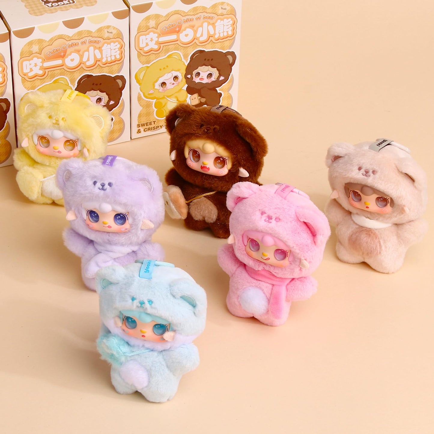 Yooki Cute Plush Pendant Blind Box,Random Vinyl Dolls Surprise Birthday Gifts,Single Mystery Box-Take A Bite of Bear Series