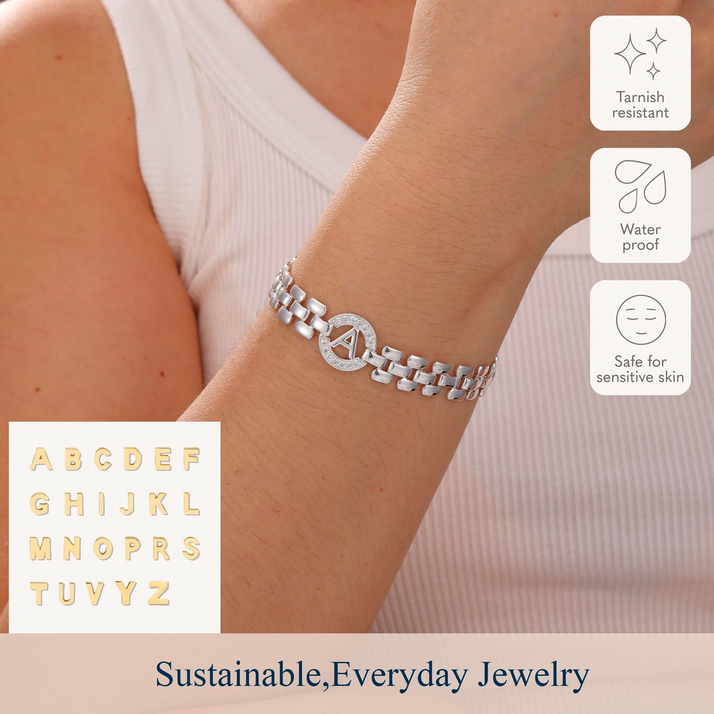 WEDDINEN Initial Bracelet,Silver Letter Bracelets for Women, Thick Bangle Wrist Gold Initial Bracelets for Women, Alphabet Bracelet Jewelry Initial I Charm Chain, 7in