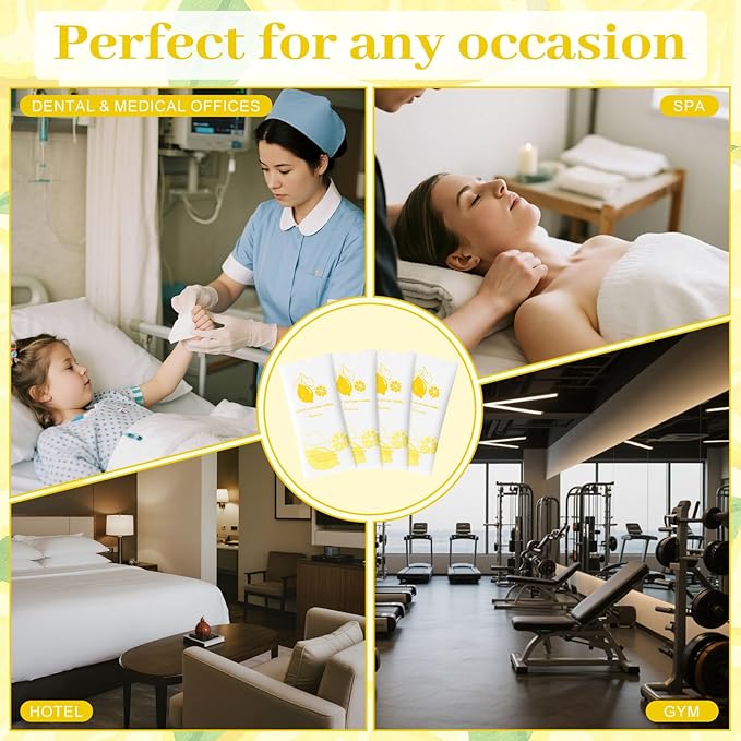 Moist Cotton Towel Bulk Moist Towelettes Individually Wrapped,White Towel Services,Refreshment Pre Moistened Towels for Dentist Travel Sport Party Hotel 100,Lemon