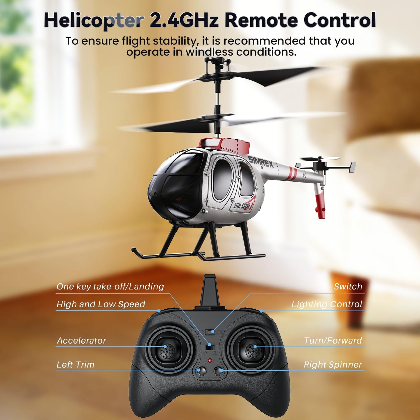 SIMREX RC Helicopter Toy for Kids & Beginners – Altitude Hold, 2 Speeds, Rechargeable with 2 Batteries, Indoor/Outdoor Hands-on Play, Ideal Gift for Boys Girls