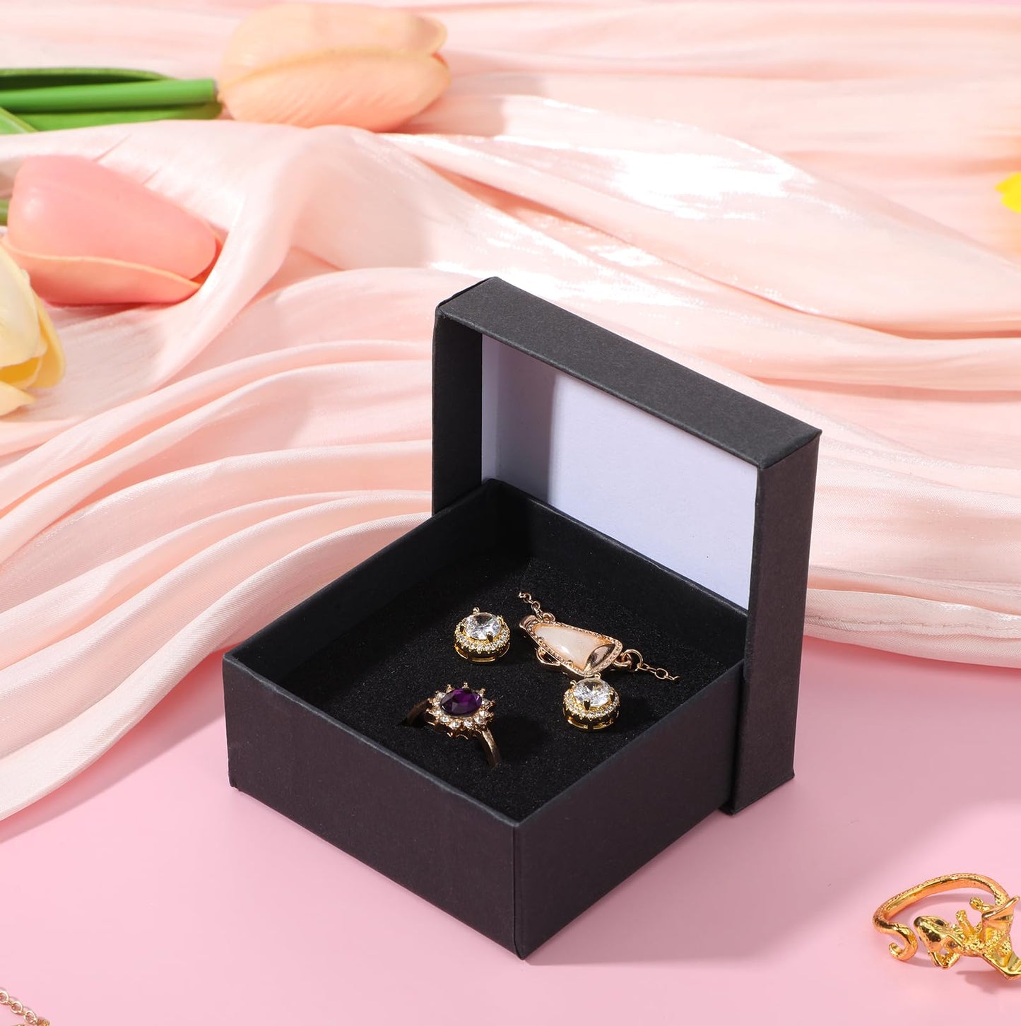 hidyuuoo 36pcs Jewelry Gift Boxes - Black Small Packaging for Jewelry Storage, Cotton Filled Cardboard for Earrings, Rings, Necklaces - Valentine's Day, Mother's Day