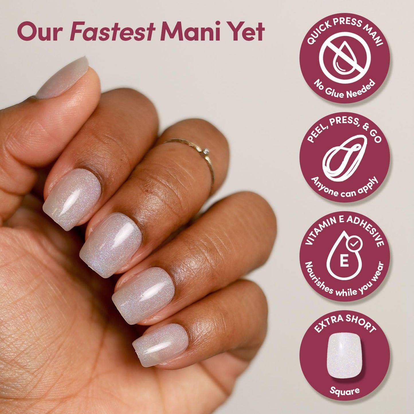 Glamnetic Quick Press Mani Bundle - No Glue Press On Nails, Just Peel and Stick | Daydream Veil & Porcelain | Mess Free Salon Quality Stick On Nails | Square Extra Short Nails