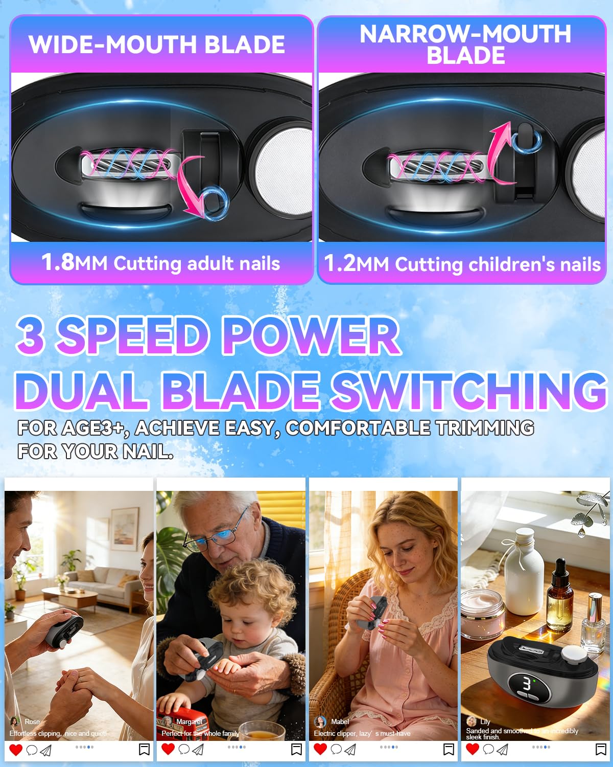 2026 Upgraded 3-in-1 Electric Automatic Nail Clipper【5.0 German Power Motor】【3 Smart Modes & Double-Blade】【Safe Nail Trimmer Polishing】 with LED Light & Dust Storage, Quiet & Gentle for Senior