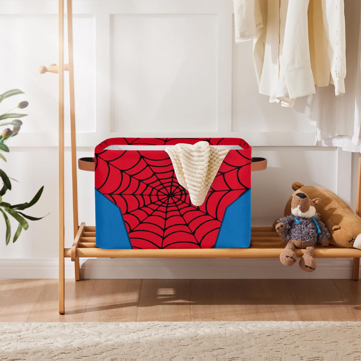 Rectangle Storage Basket with Handles, Cube Organizer Bins for Shelves Collapsible Toys Storage Box Clothes Baskets for Nursery Home Kids Room(Spider Web)