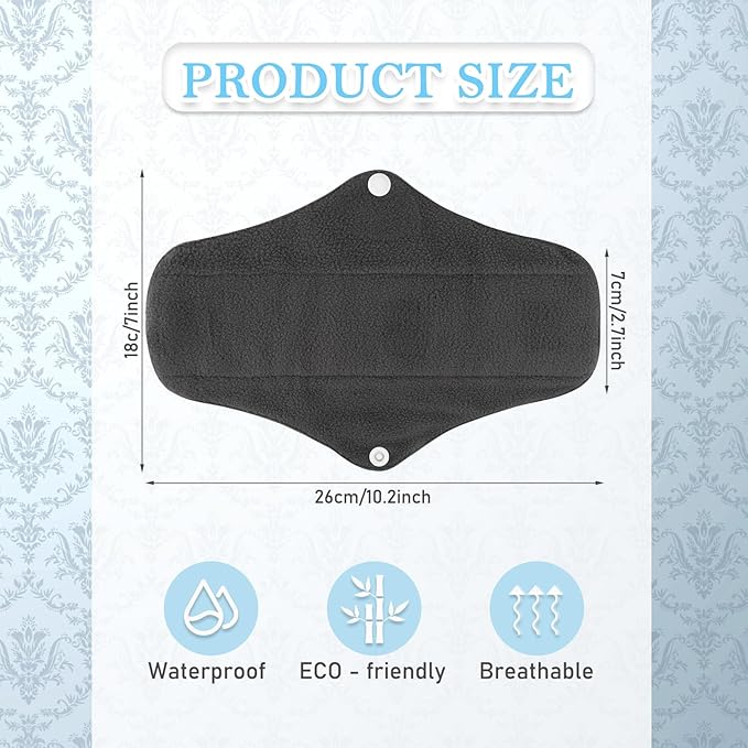 PHOGARY 7 Packs Reusable Menstrual Pads with Wings for Women, Washable Overnight Cloth Panty Liners Sanitary Pads for Heavy Flow with Wet Bag