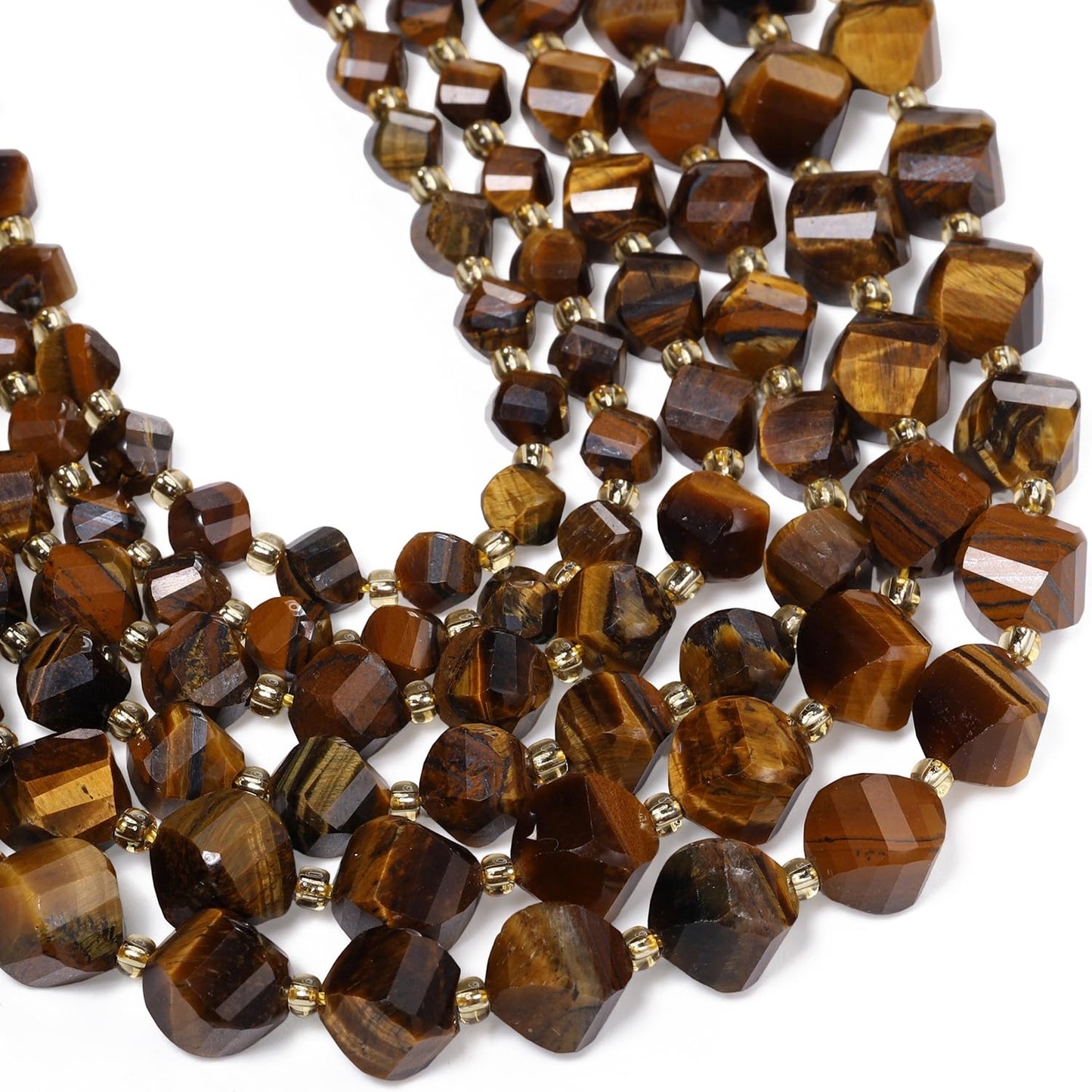 Yochus 42pcs Natural Tiger's Eyes Stone Beads for Bracelet，2strands 6mm Facted Twist Loose Gemstone Beads for Jewelry Making DIY Craft Necklace Earring