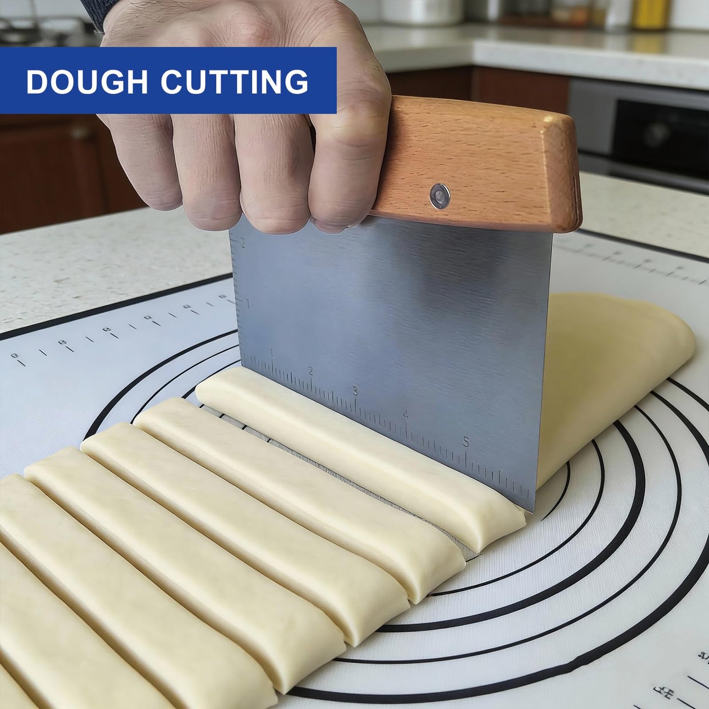 Vriysei Professional Dough Cutter & Bench Scraper - Ultimate Dough Scraper Tool with Stainless Steel Blade & Wood Handle (2)
