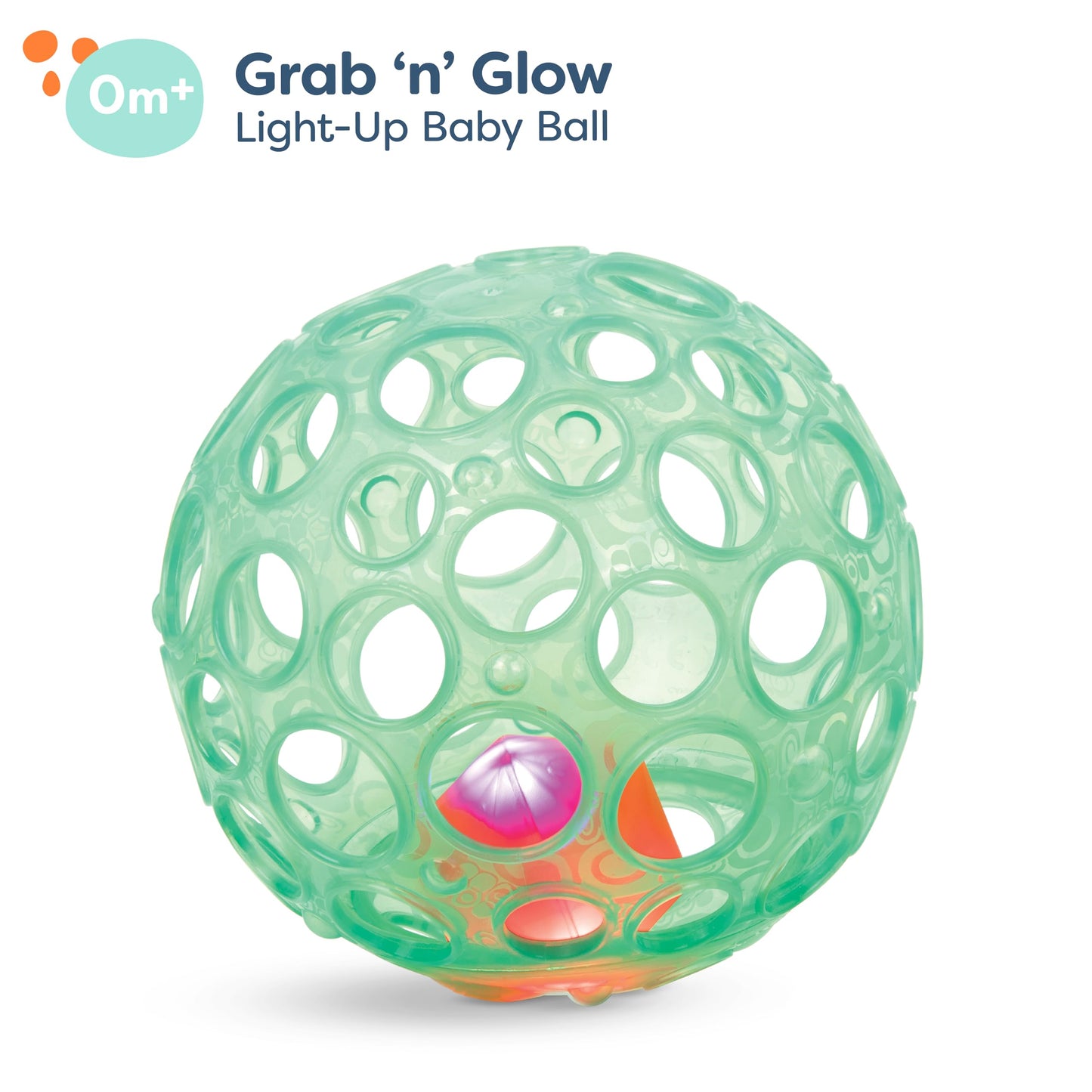 B. toys – Sensory Lightup Baby Rattle – Textured Ball with Holes – Glowing Lights & Rattle – Infants, Babies – Grab n’ Glow – 0+ Months