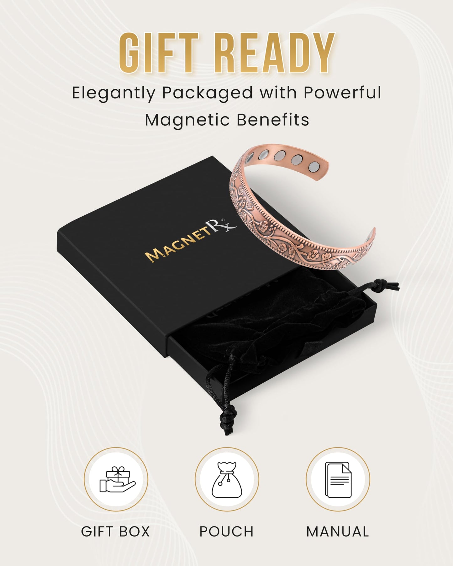 MagnetRX® Women's Copper Bracelet – Effective 99.9% Pure Copper Magnetic Bracelets for Women – Adjustable Womens Copper Cuff Bracelet Bangle (Floral Style)