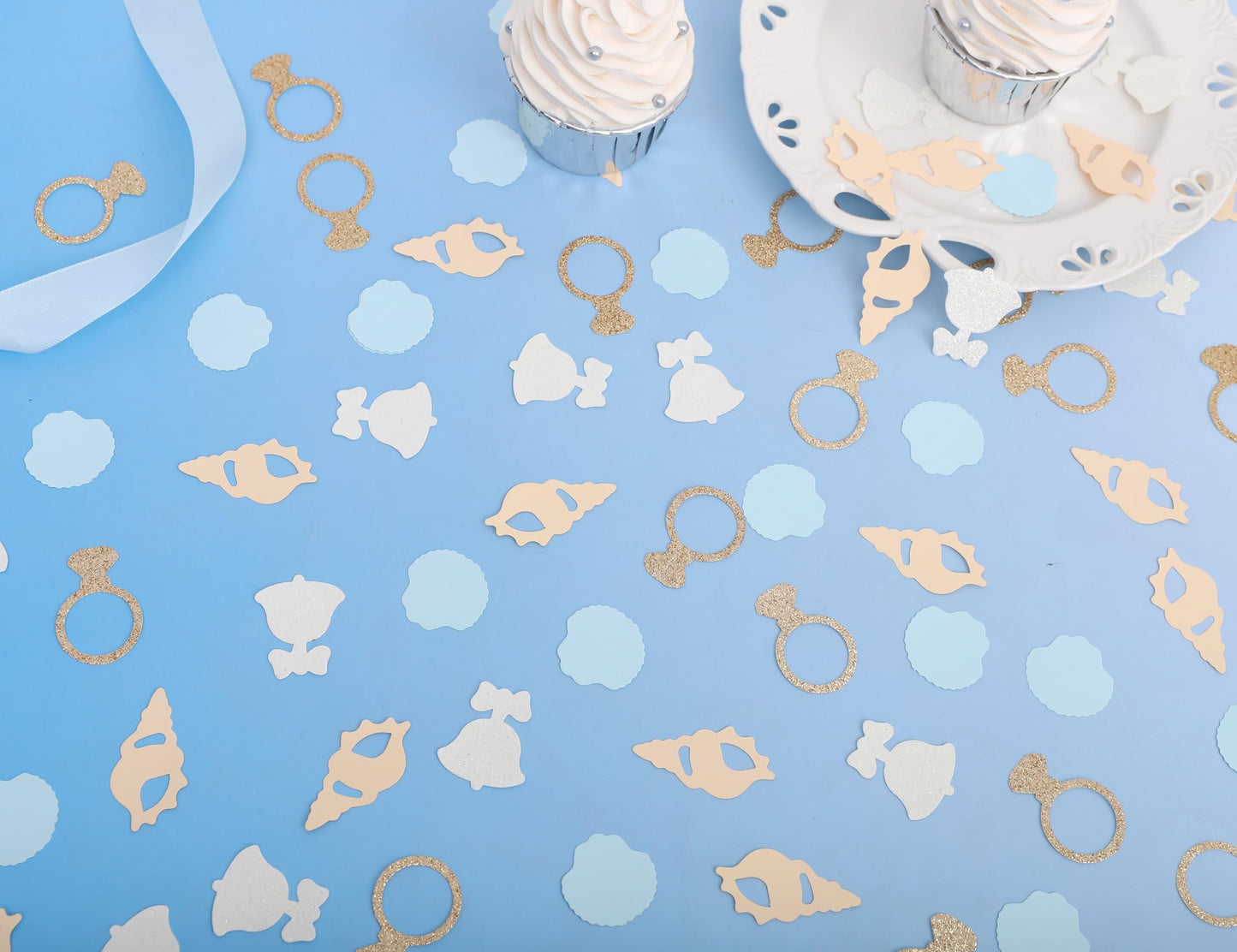 200PCS Seashells And Wedding Bells Confetti - Bachelorette Table Decoration, Valentines Celebrations Confetti, Coastal Bridal Shower Decorations, Under The Sea Party Supplies
