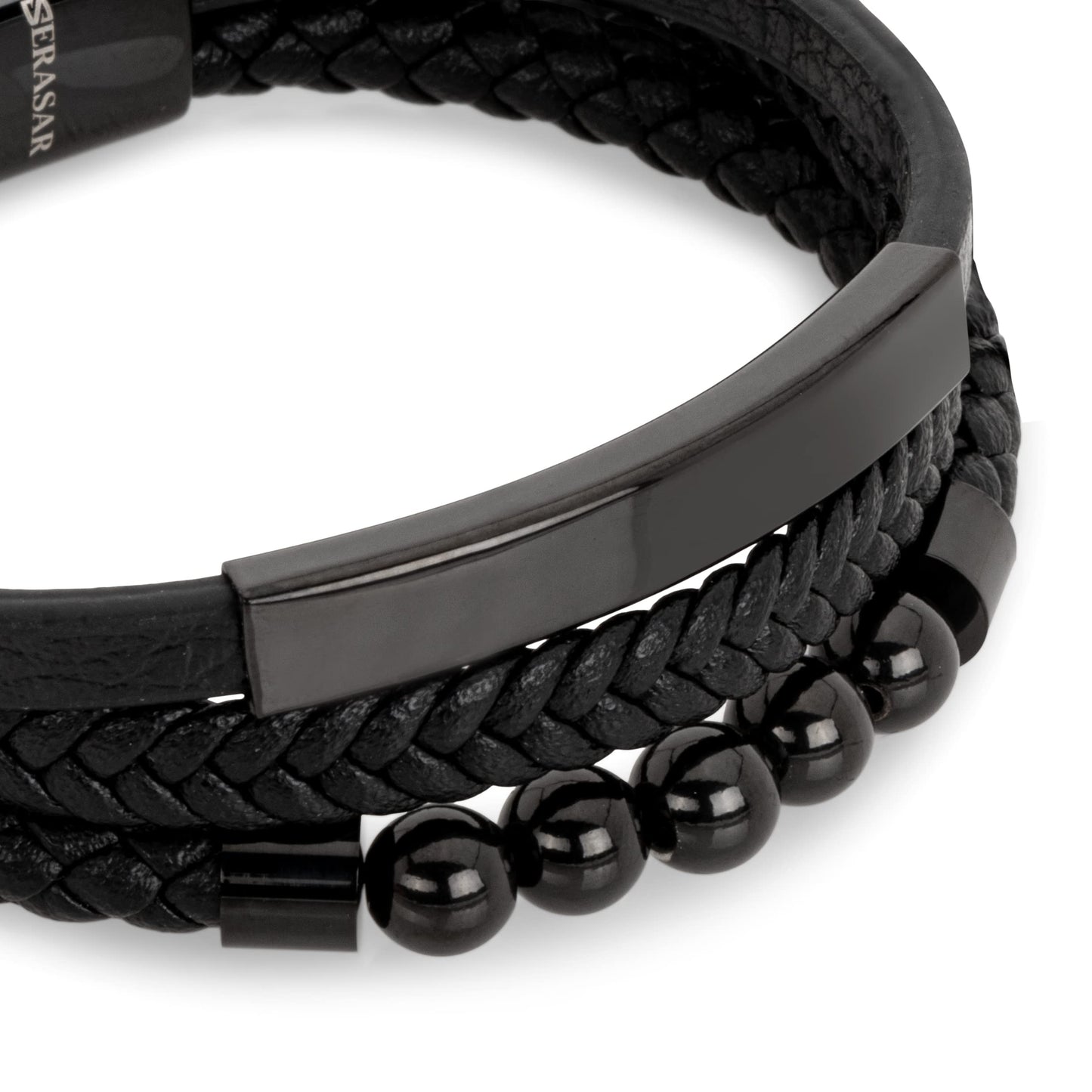 SERASAR Mens Original Leather Bracelet 20cm Black Men Gift Box Genuine Braided Adjust Able Magnetic Clasp Multi Layer Wrap Rope Man Mans Bracelets Jewelry Magnet Accessories