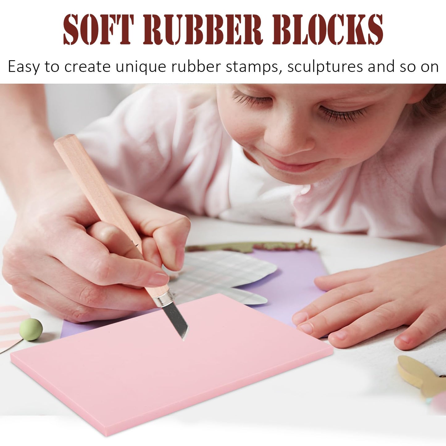 FVIEXE 8PCS 4x6 Inch Linoleum Carving Blocks for Printmaking, Rubber Linocut Block Stamp Making Kit with Wood Carving Tools and Rubber Brayer Roller, Soft Stamp Carving Kit for DIY Crafts