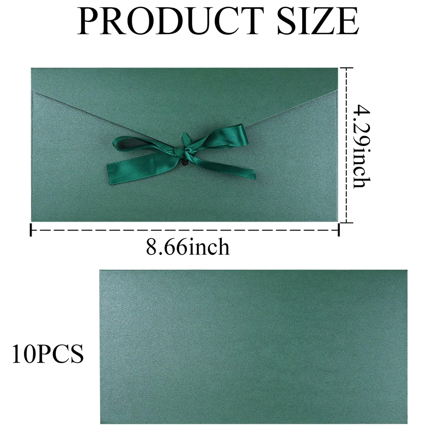 10 Pack Kraft Paper Envelopes with Ribbons, Invitation Envelopes for Festival and Party - Dark Green