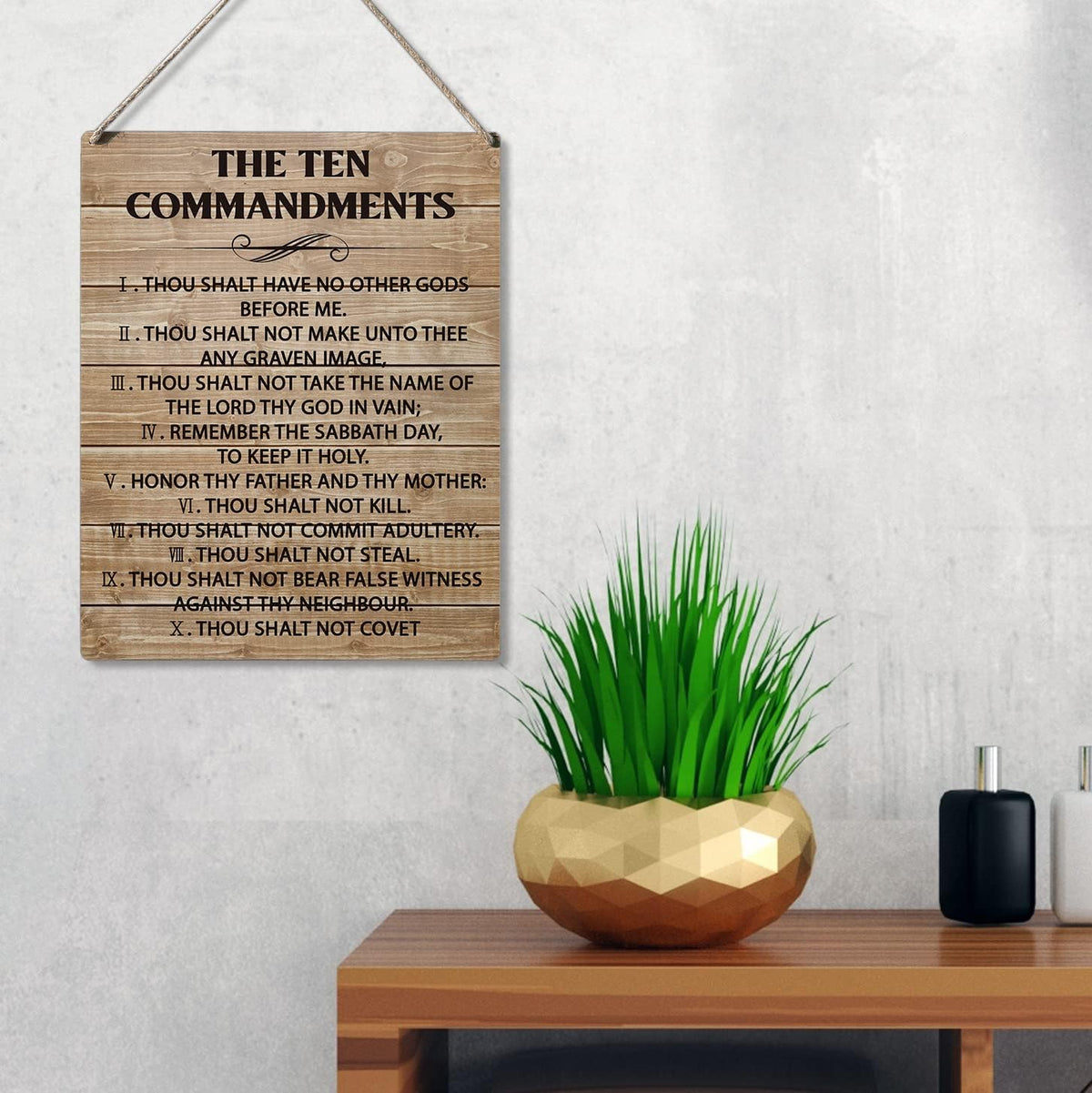 Qious Inspirational Signs Gift Farmhouse the Ten Commandments Thou Shalt Have No Other Gods Before Me Wooden Hanging Sign Rustic Wall Art Home Office Living Room Decoration 10 x 8 Inches…