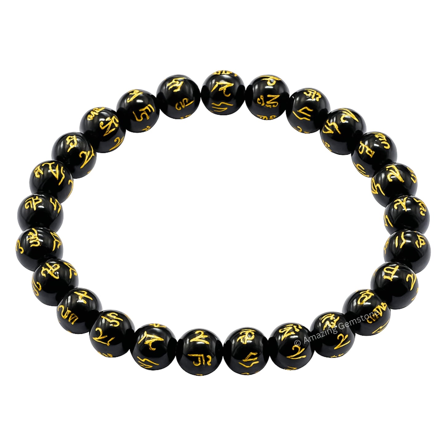 Amazing Gemstone Crystal Bracelet for Women Men's Gifts - Protection Healing Crystal Bracelet - 8mm Gemstone Beaded Stretchable Bracelet Pulseras Para Hombres Mujer Stocking Stuffers Mothers Day Gift (Black Agate (Om Mani Padme Hum))