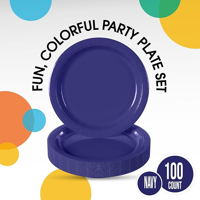 Exquisite Navy Paper Plates Disposable Heavy Duty 7 Inch Navy Disposable Plates For Party 100 Pcs Heavy Duty Paper Plate 350 GSM, Birthday Party Supplies Plate Set