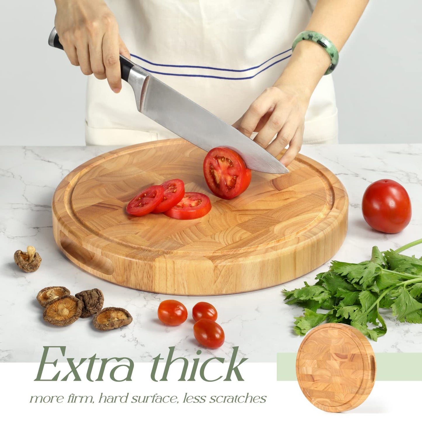 End Grain Cutting Board, Extra Large & Thick, End Grain Built-In Compartment and Juice Canal, Heavy Duty Chopping Board, Thick Carving Board for Bread Fruits Meat (13x13 Inches)