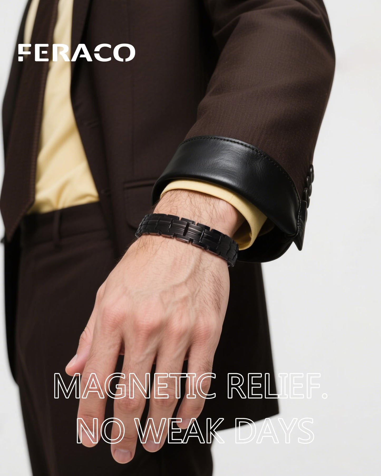 Feraco Magnetic Therapy Bracelet for Men,Titanium Steel Bracelet with 5X Strength Magnets,Premium Fold-Over Clasp (Black)