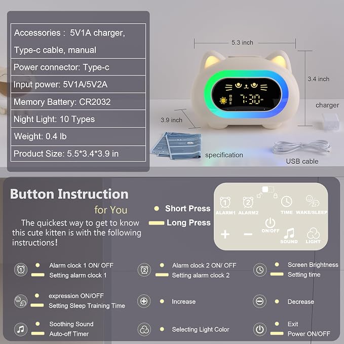 ANALOI Alarm Clock for Kids, Ok to Wake Clock for Kids Girls